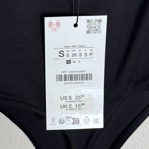 NWT Zara Bodysuit Polyamide sz S Wide Strap Black Low Back - Picture 6 of 9